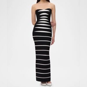 Herve Leger Cameron Strapless Abstract Striped Gown